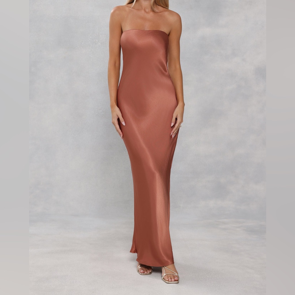 Fate Bronze Mauve Strapless Maxi Dress With Built In Sturdy Shelf Bra